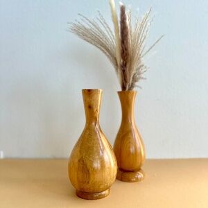 Vintage Turned wood candlestick holder or vase for dried flowers